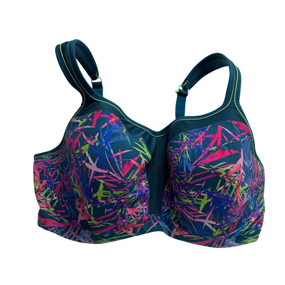 Panache Sport Underwired Sports Bra Teal Neon Abstract Palm 38 FF High Impact